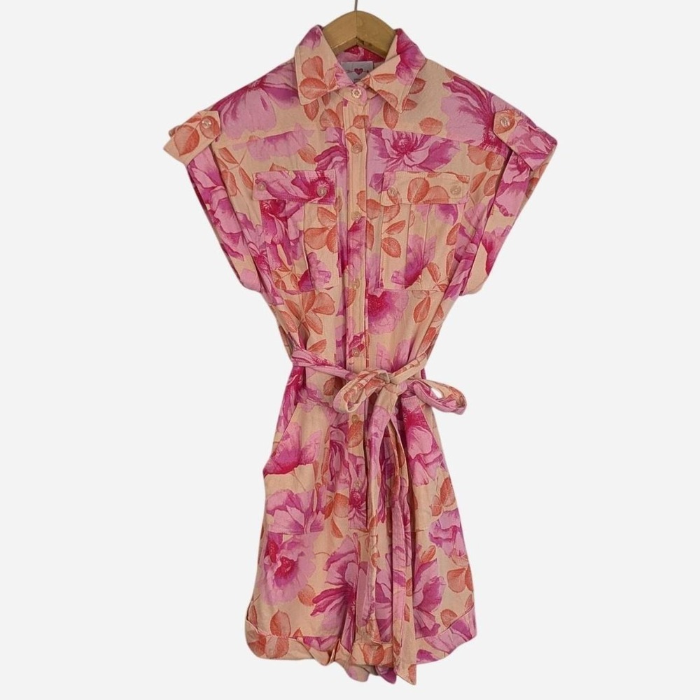 BuddyLove Little Annie Floral Cotton Shirt Romper Pink XS